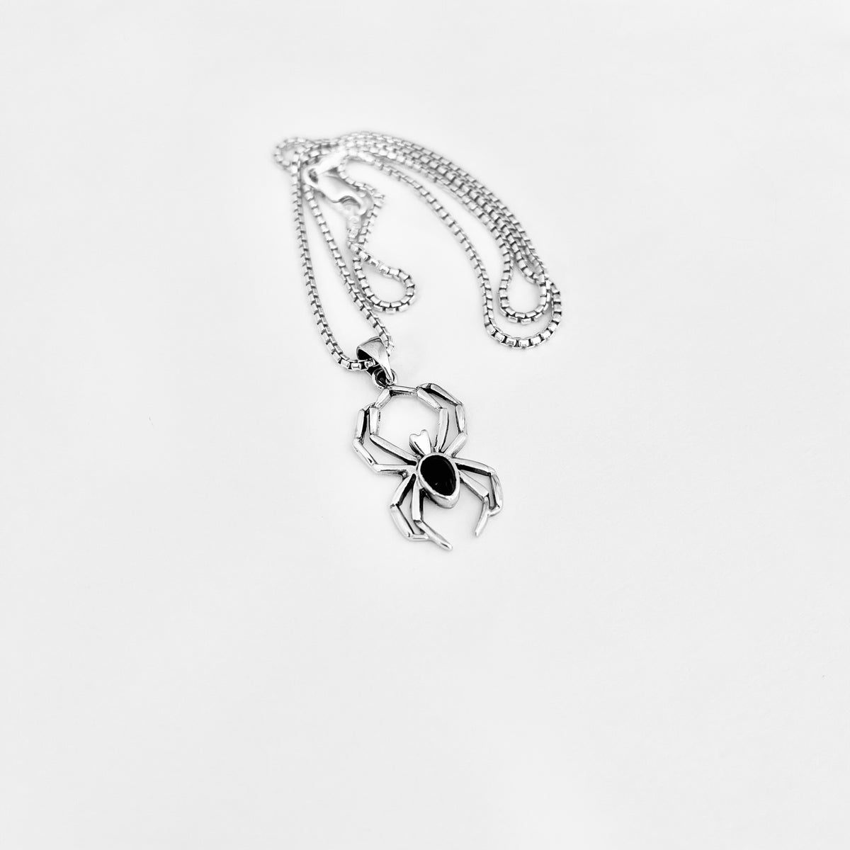 925 Sterling Silver Spider with Black Onyx Necklace | Insect Bug Spiderweb Pendant Chain