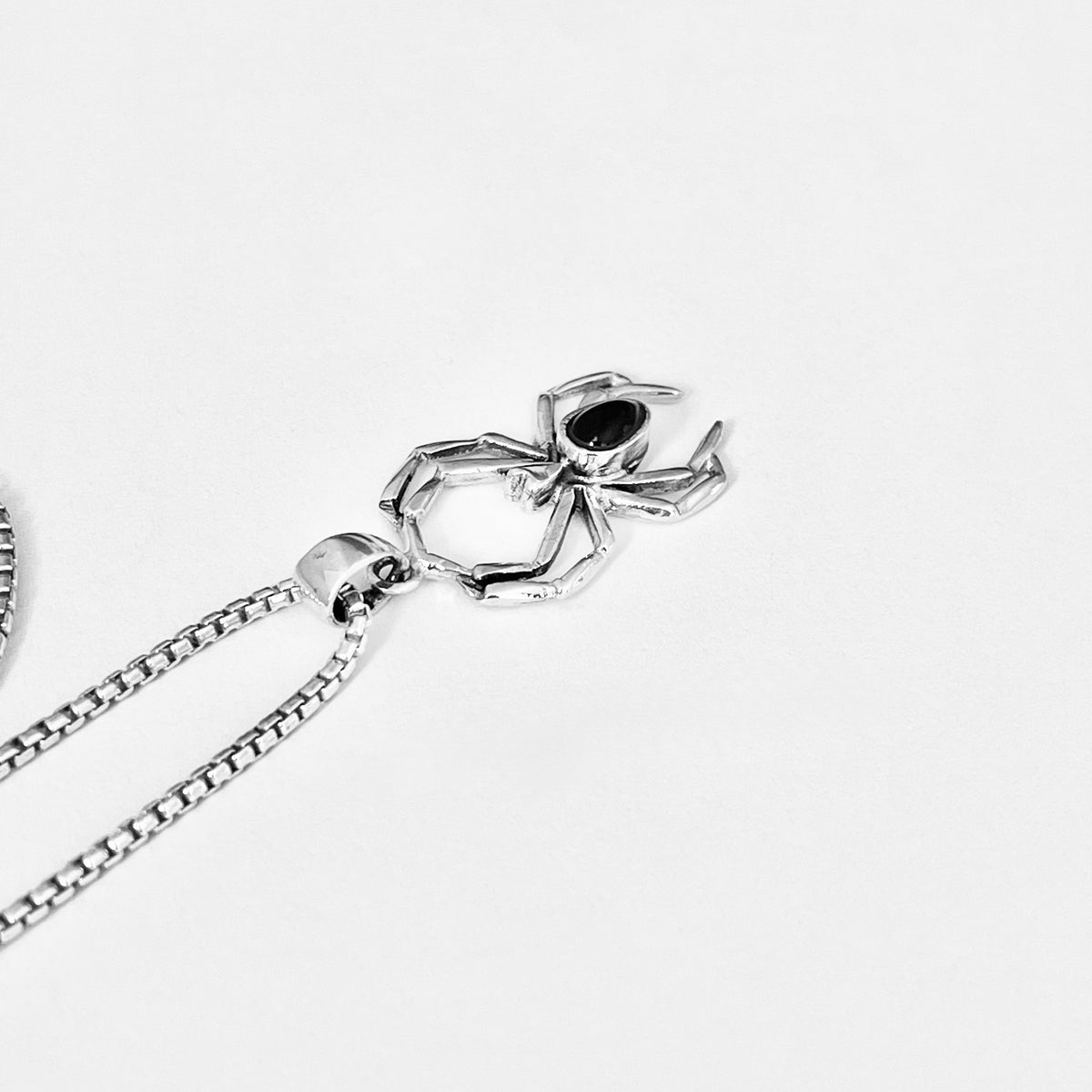 925 Sterling Silver Spider with Black Onyx Necklace | Insect Bug Spiderweb Pendant Chain