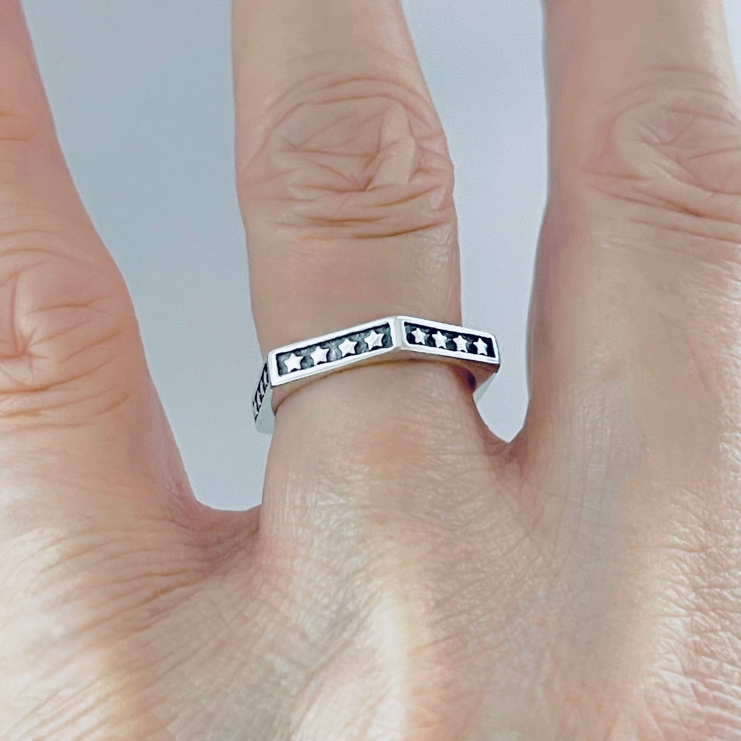 Sterling Silver Unisex Eternity Hexagon Star Ring, Wedding Band, Celestial Rings, Stackable, Stars