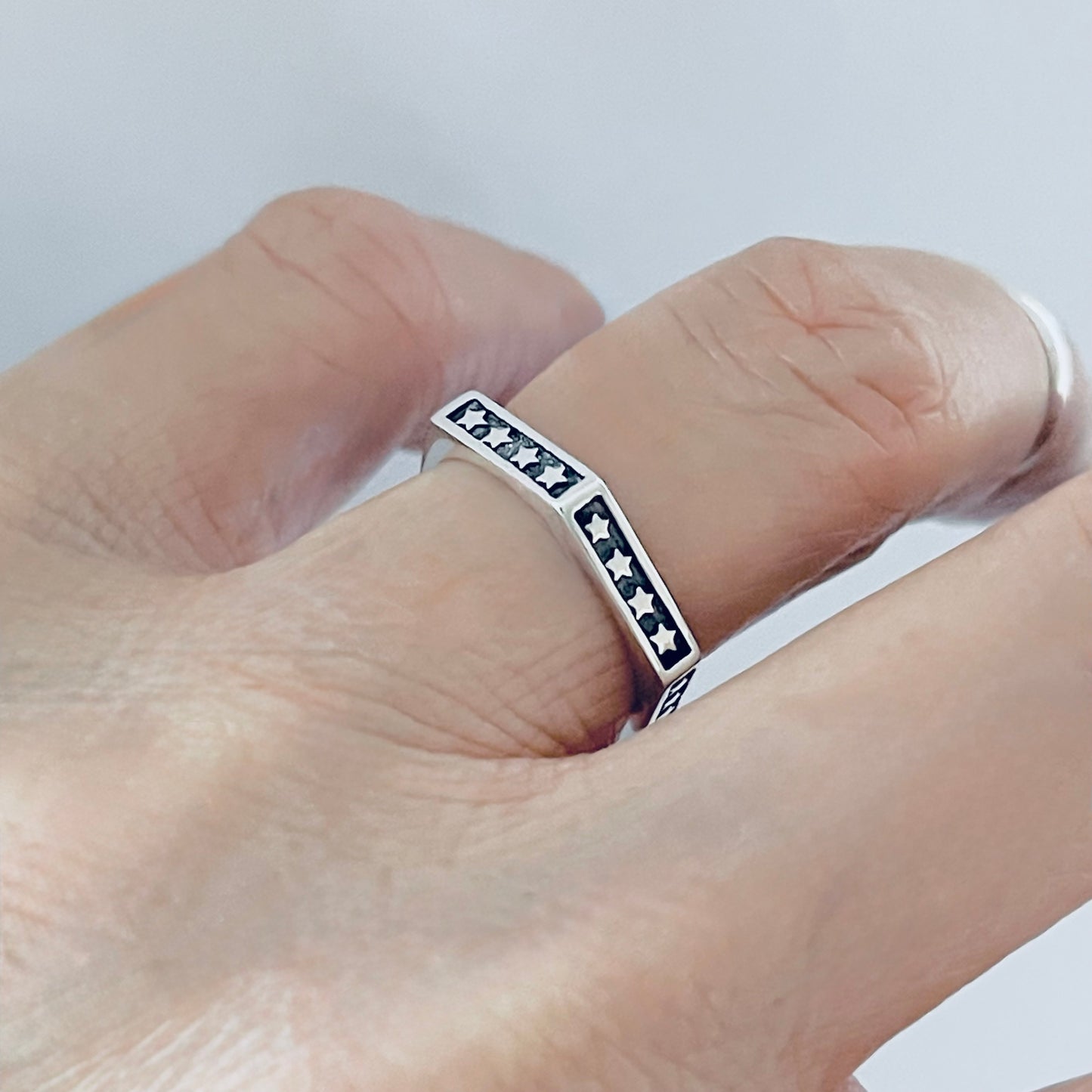 Sterling Silver Unisex Eternity Hexagon Star Ring, Wedding Band, Celestial Rings, Stackable, Stars