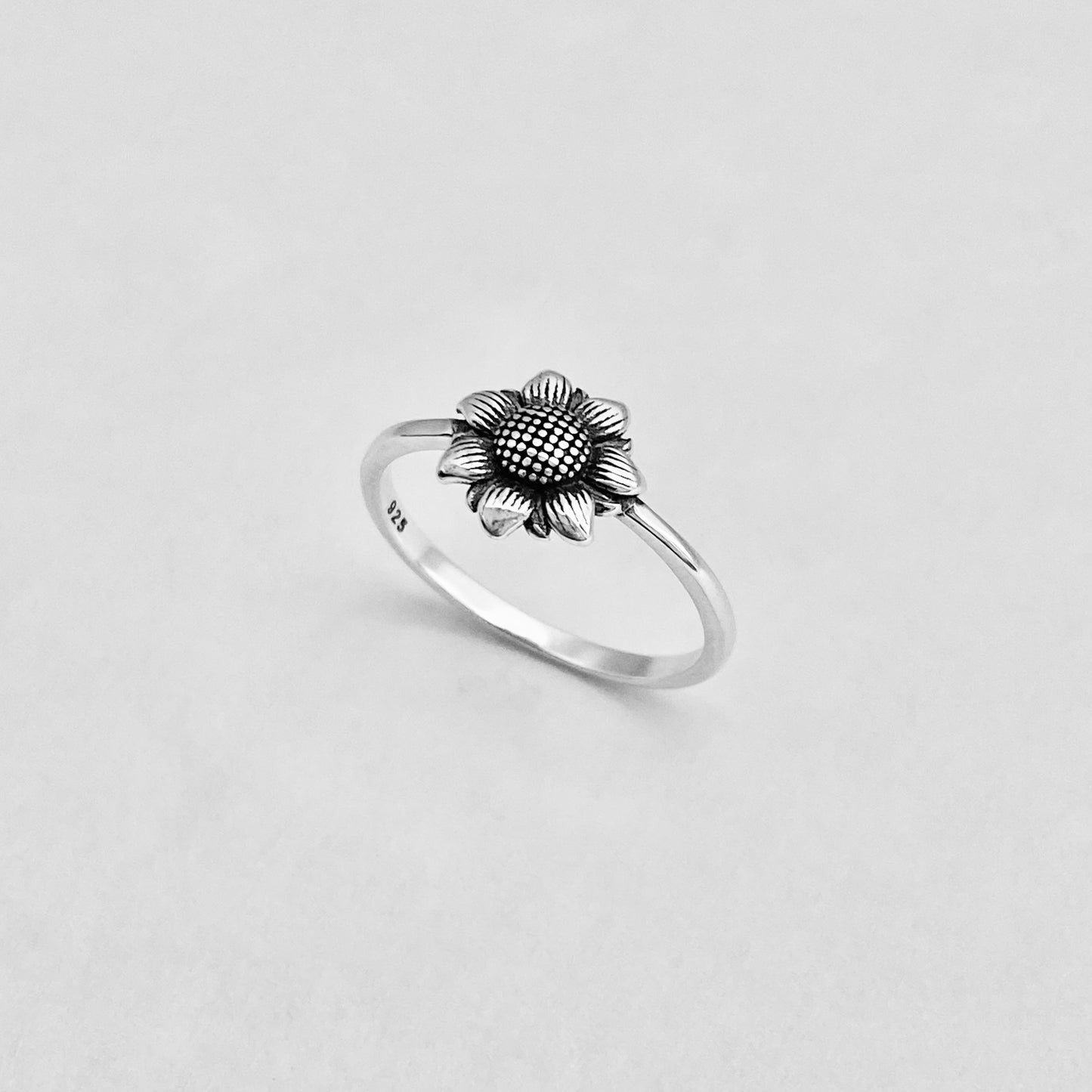 Sterling Silver Small Sunflower Ring, Minimalist Flower Silver Rings