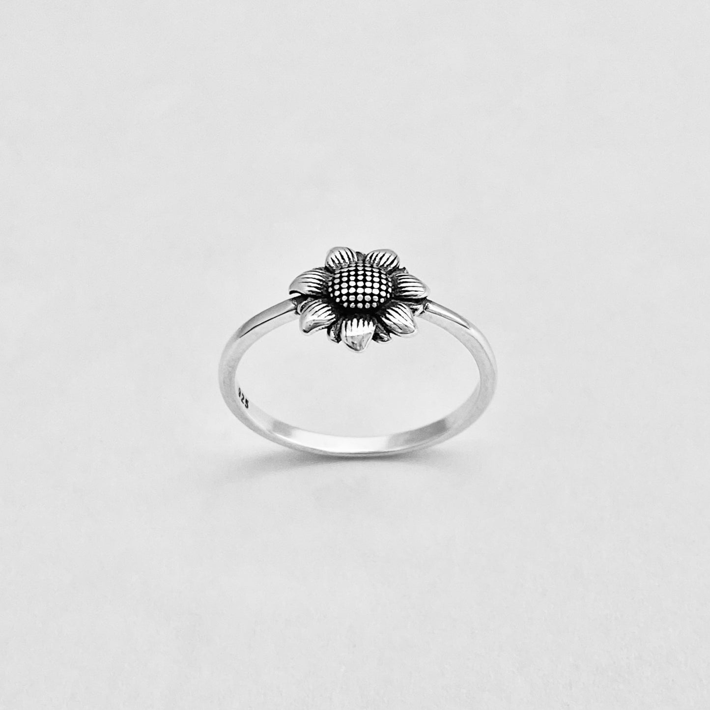 Sterling Silver Small Sunflower Ring, Minimalist Flower Silver Rings