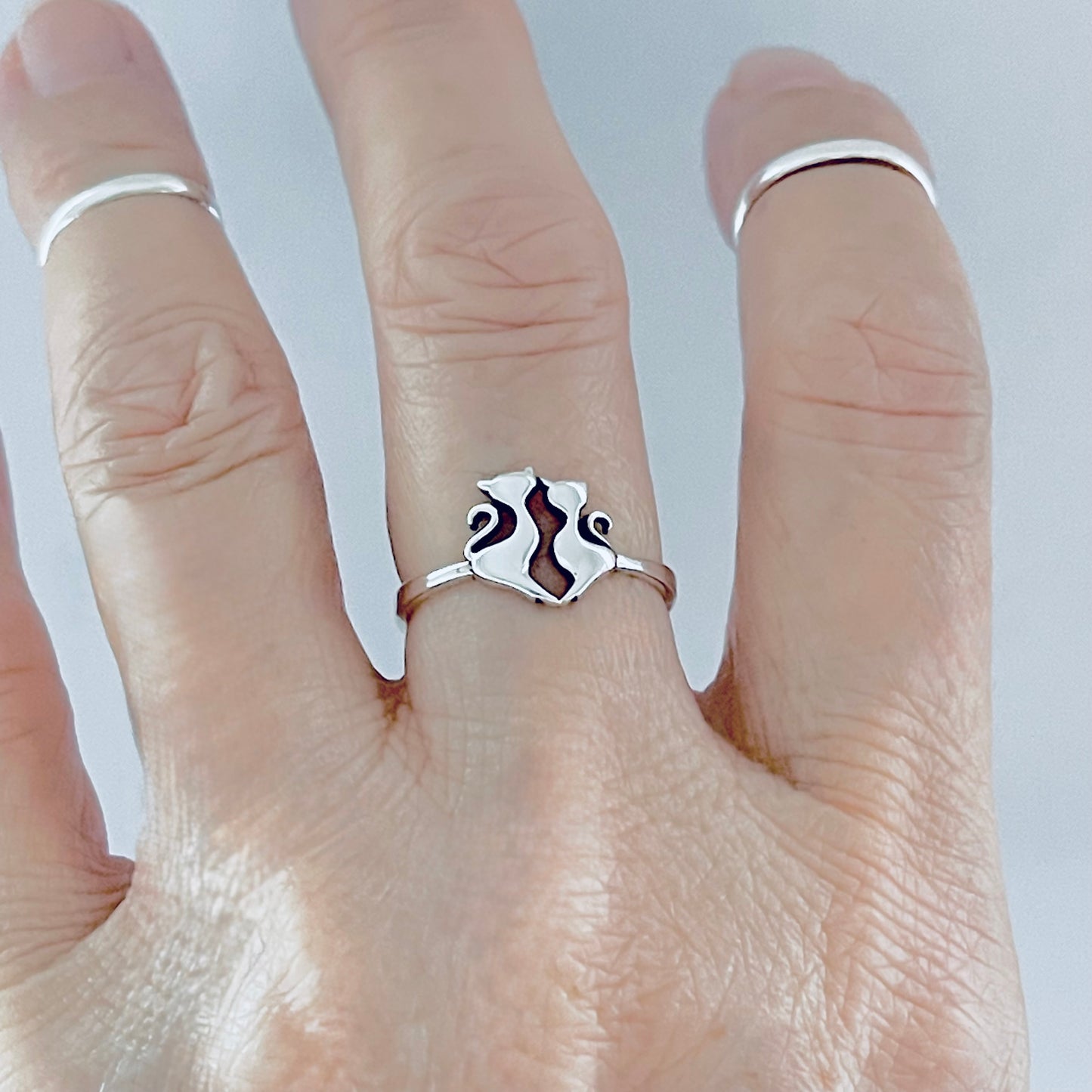 925 Sterling Silver Cat and Kitten Ring – Pet Animal Jewelry, Kitty Cats