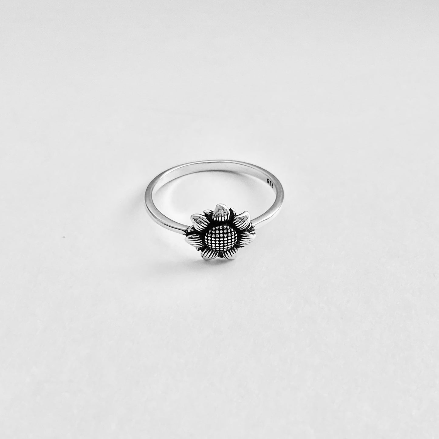 Sterling Silver Small Sunflower Ring, Minimalist Flower Silver Rings