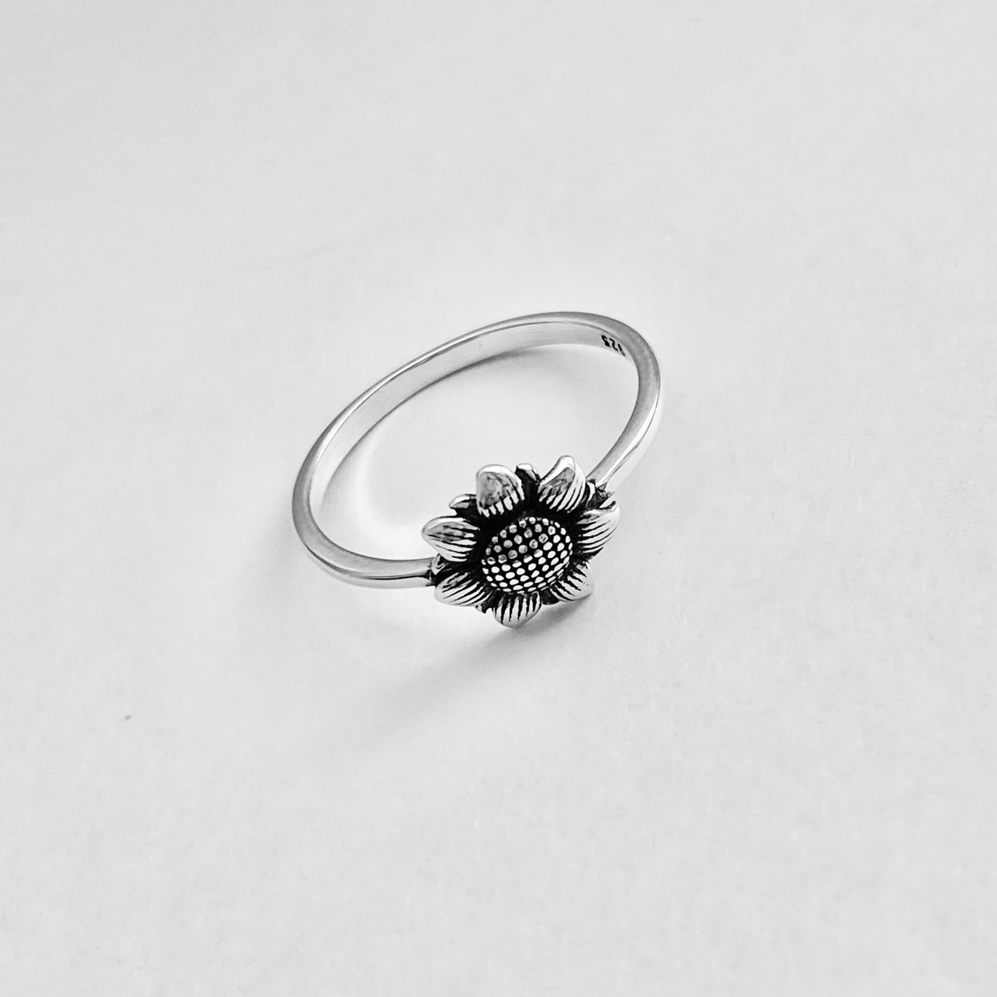 Sterling Silver Small Sunflower Ring, Minimalist Flower Silver Rings