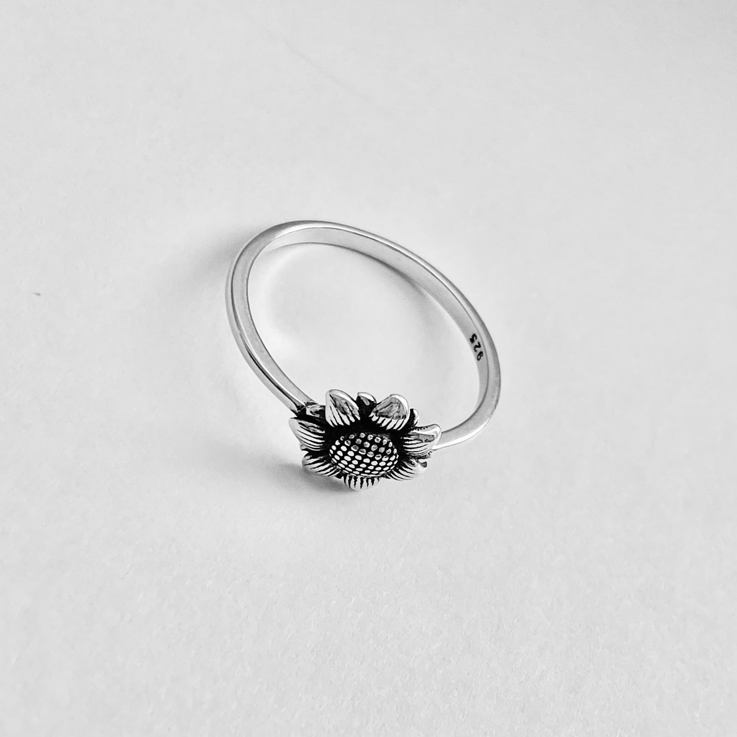 Sterling Silver Small Sunflower Ring, Minimalist Flower Silver Rings