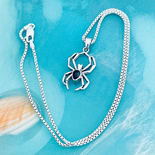 925 Sterling Silver Spider with Black Onyx Necklace | Insect Bug Spiderweb Pendant Chain