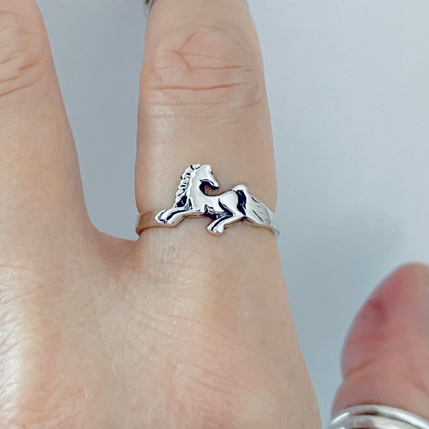 Sterling Silver Horse Ring, Dainty Animal Pony Silver Rings