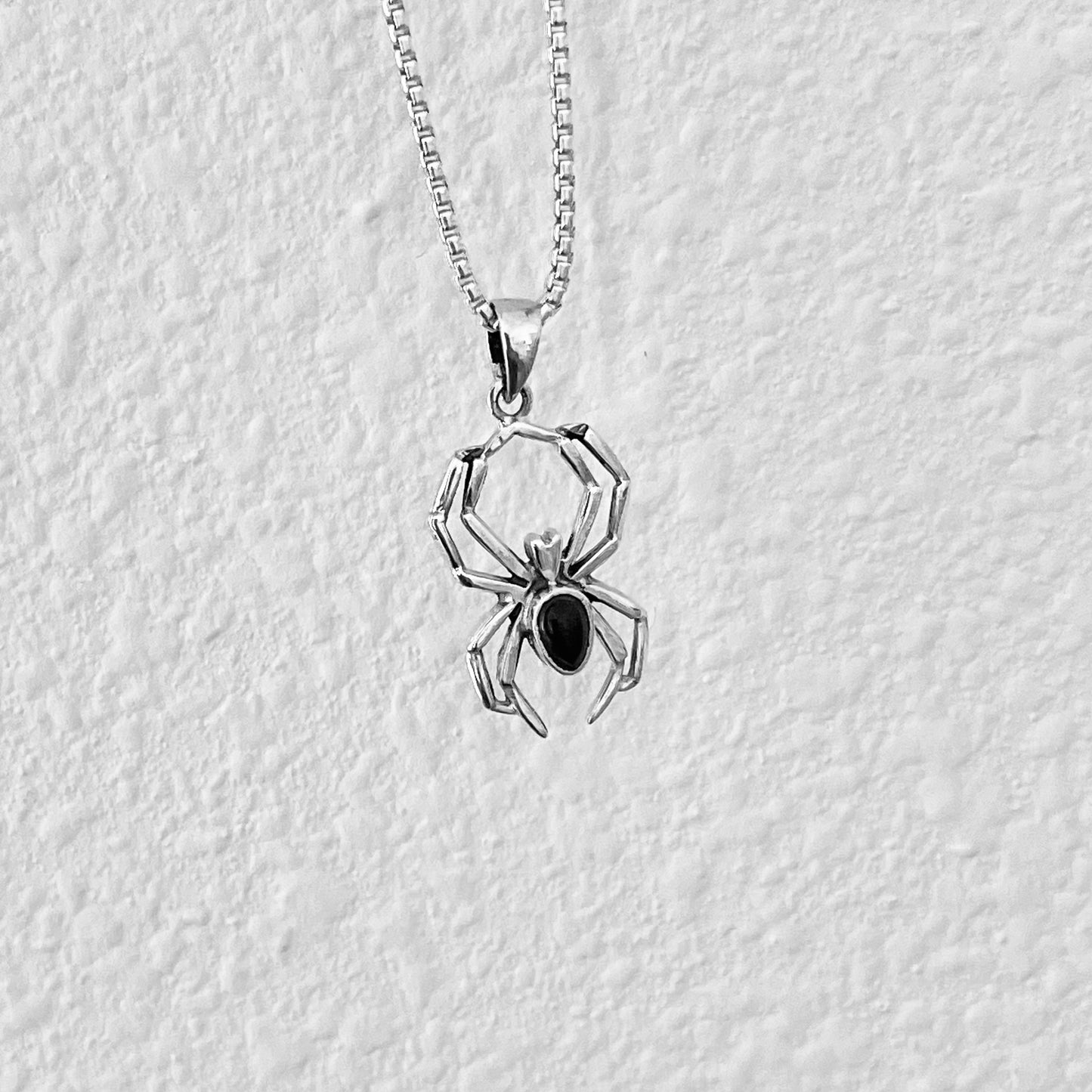 Sterling Silver Large Spider with Black Onyx Necklace, Silver Bug Necklace