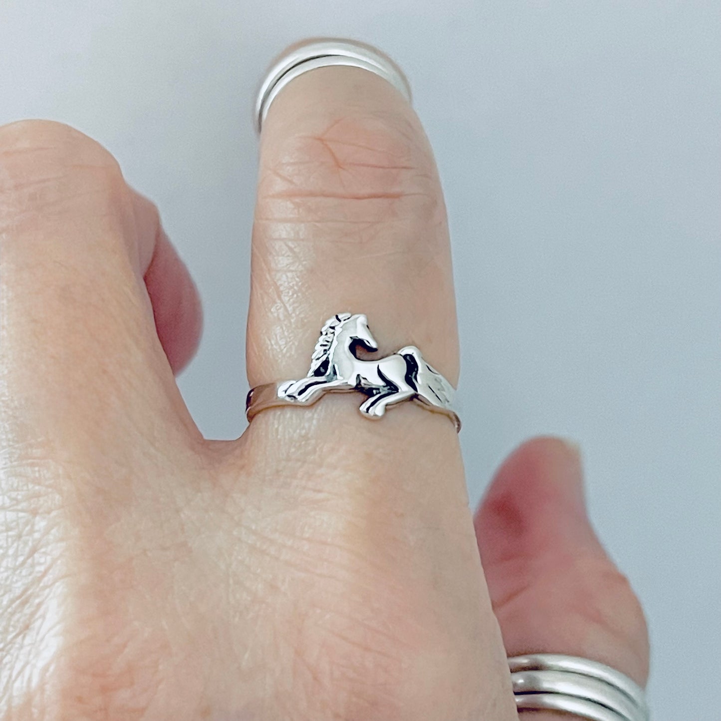 Sterling Silver Horse Ring, Dainty Animal Pony Silver Rings