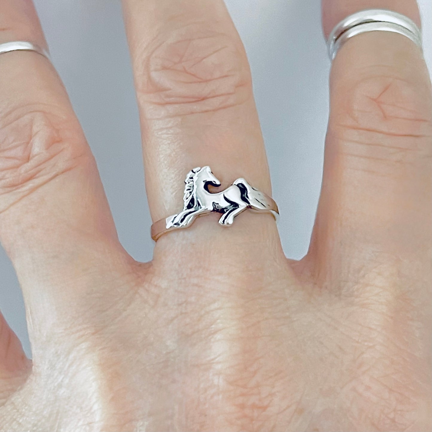 Sterling Silver Horse Ring, Dainty Animal Pony Silver Rings