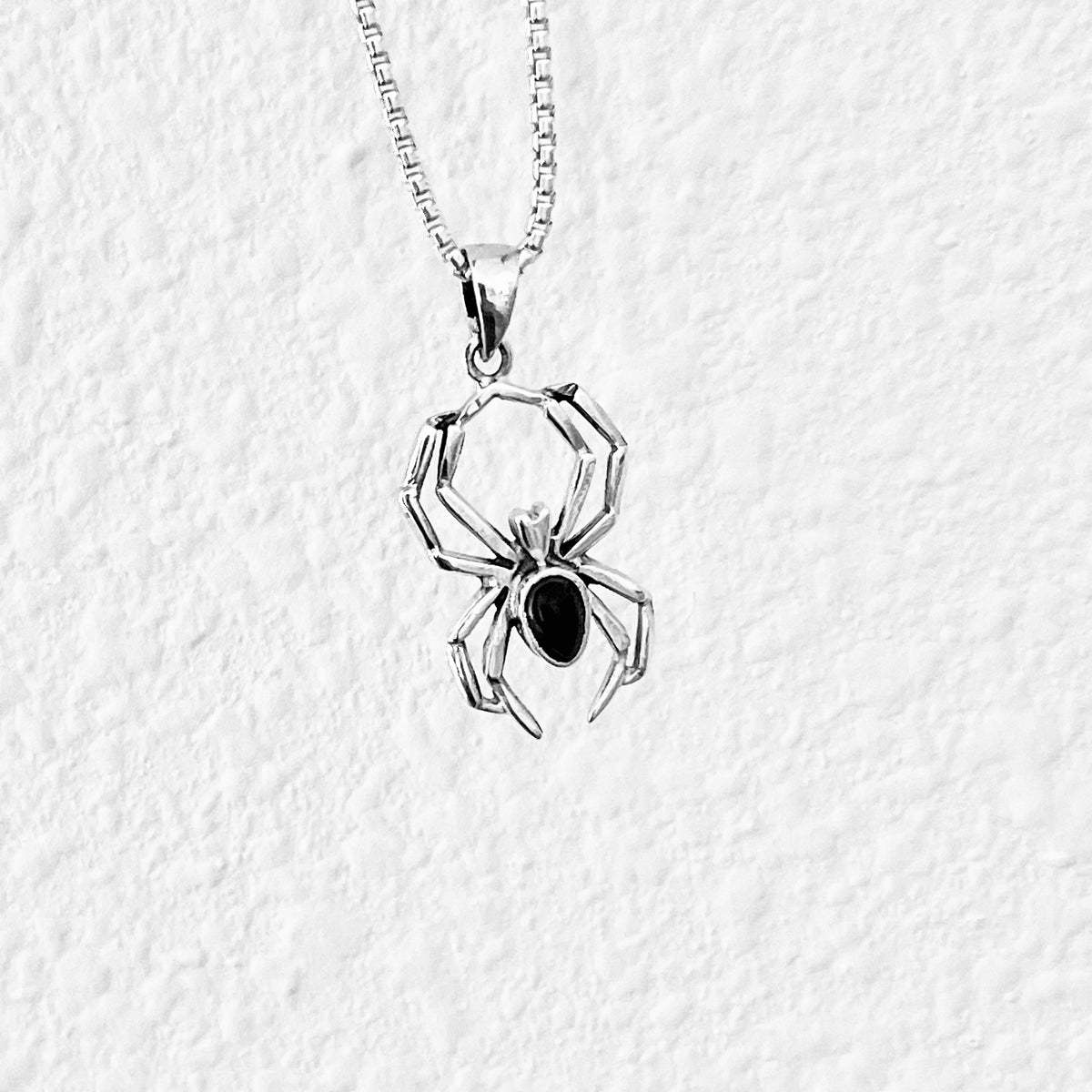 925 Sterling Silver Spider with Black Onyx Necklace | Insect Bug Spiderweb Pendant Chain
