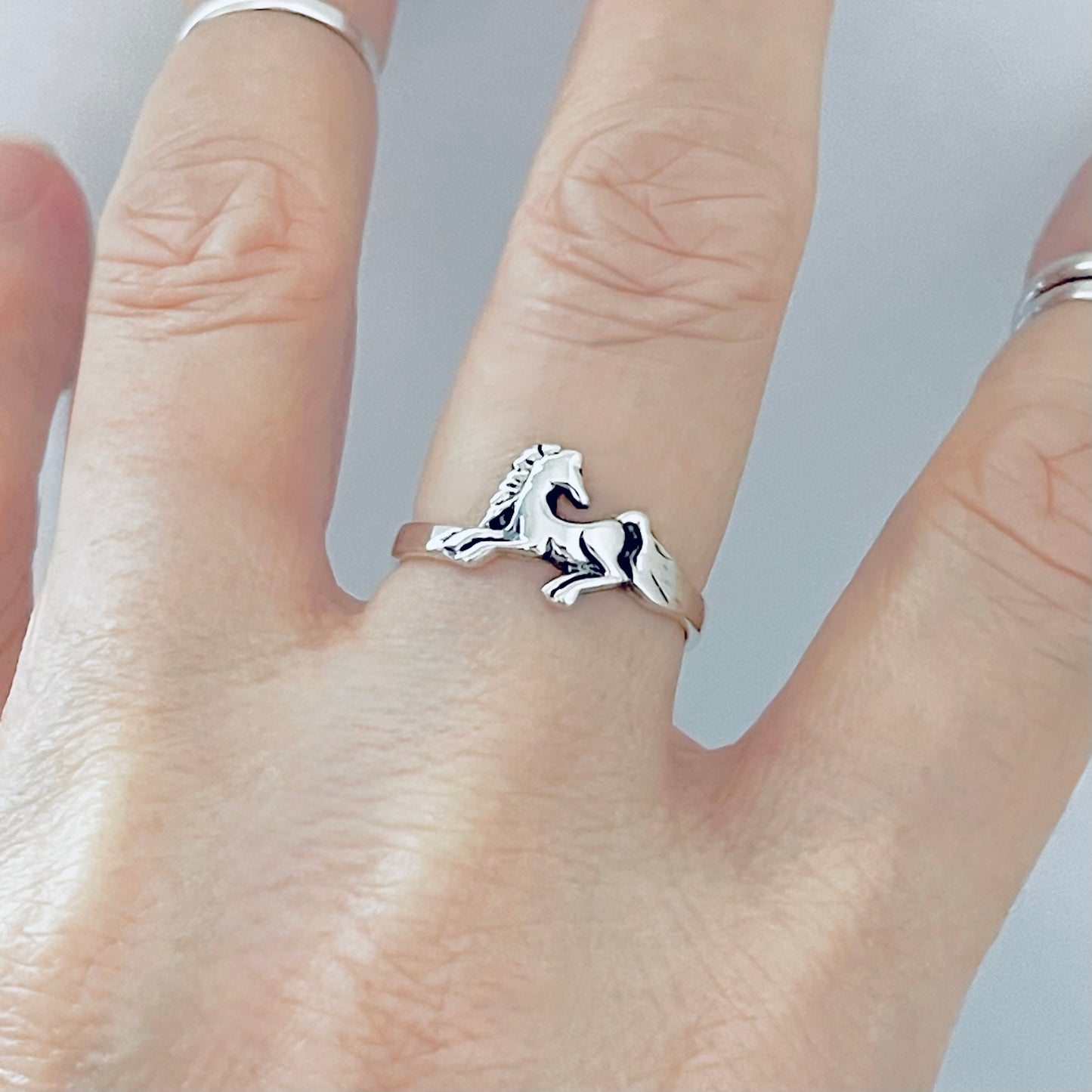 Sterling Silver Horse Ring, Dainty Animal Pony Silver Rings