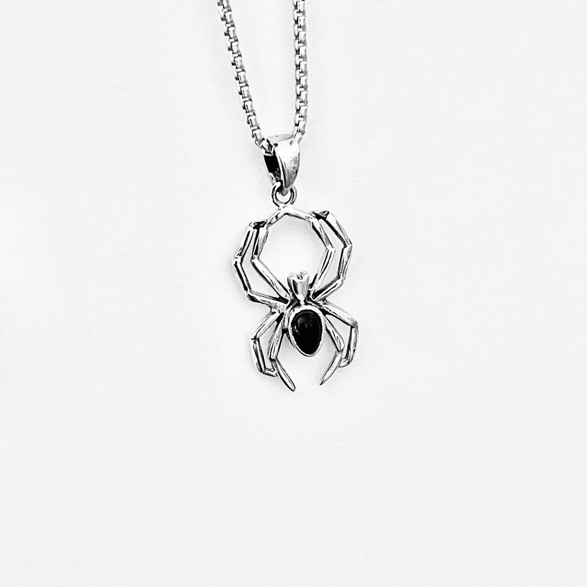 925 Sterling Silver Spider with Black Onyx Necklace | Insect Bug Spiderweb Pendant Chain