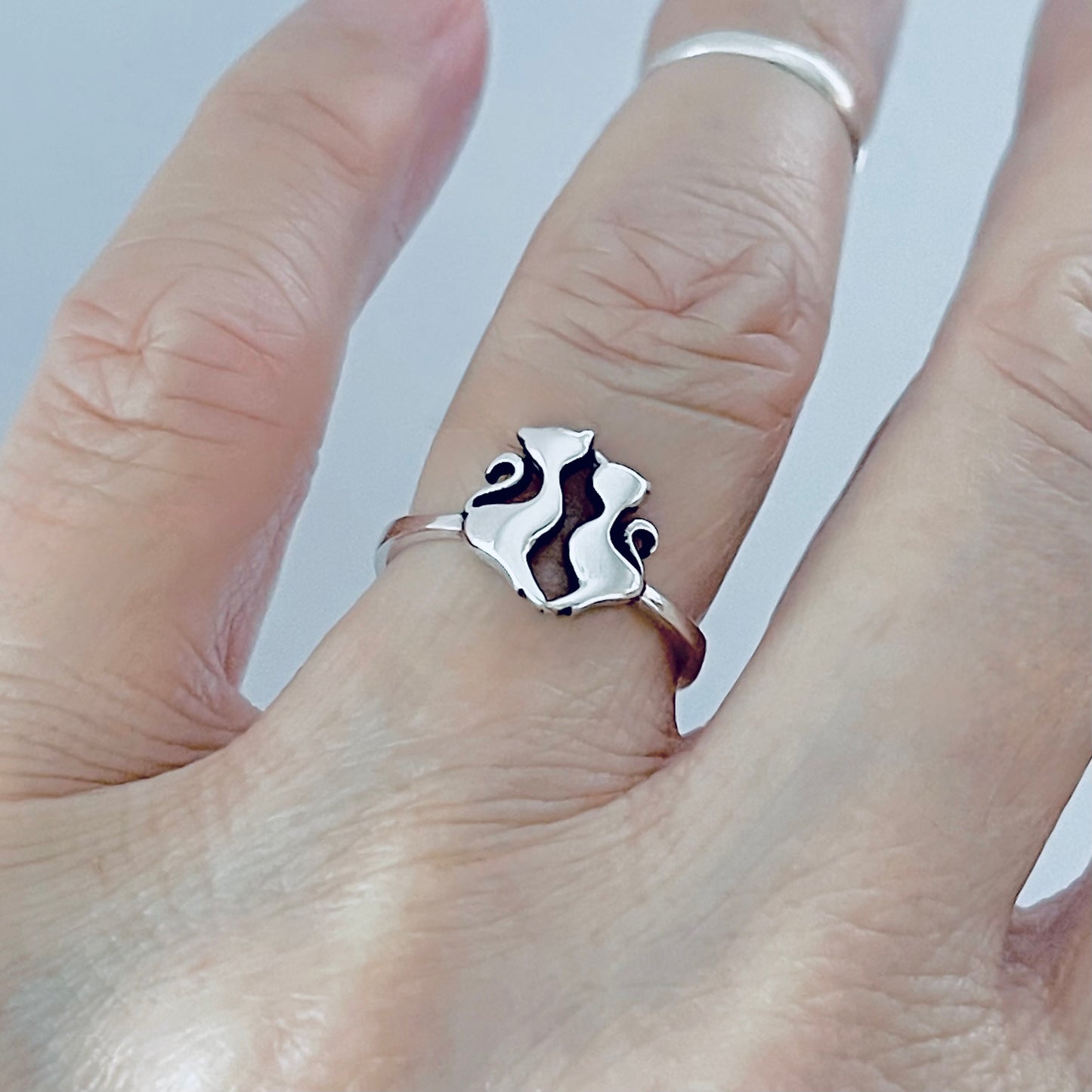 925 Sterling Silver Cat and Kitten Ring – Pet Animal Jewelry, Kitty Cats