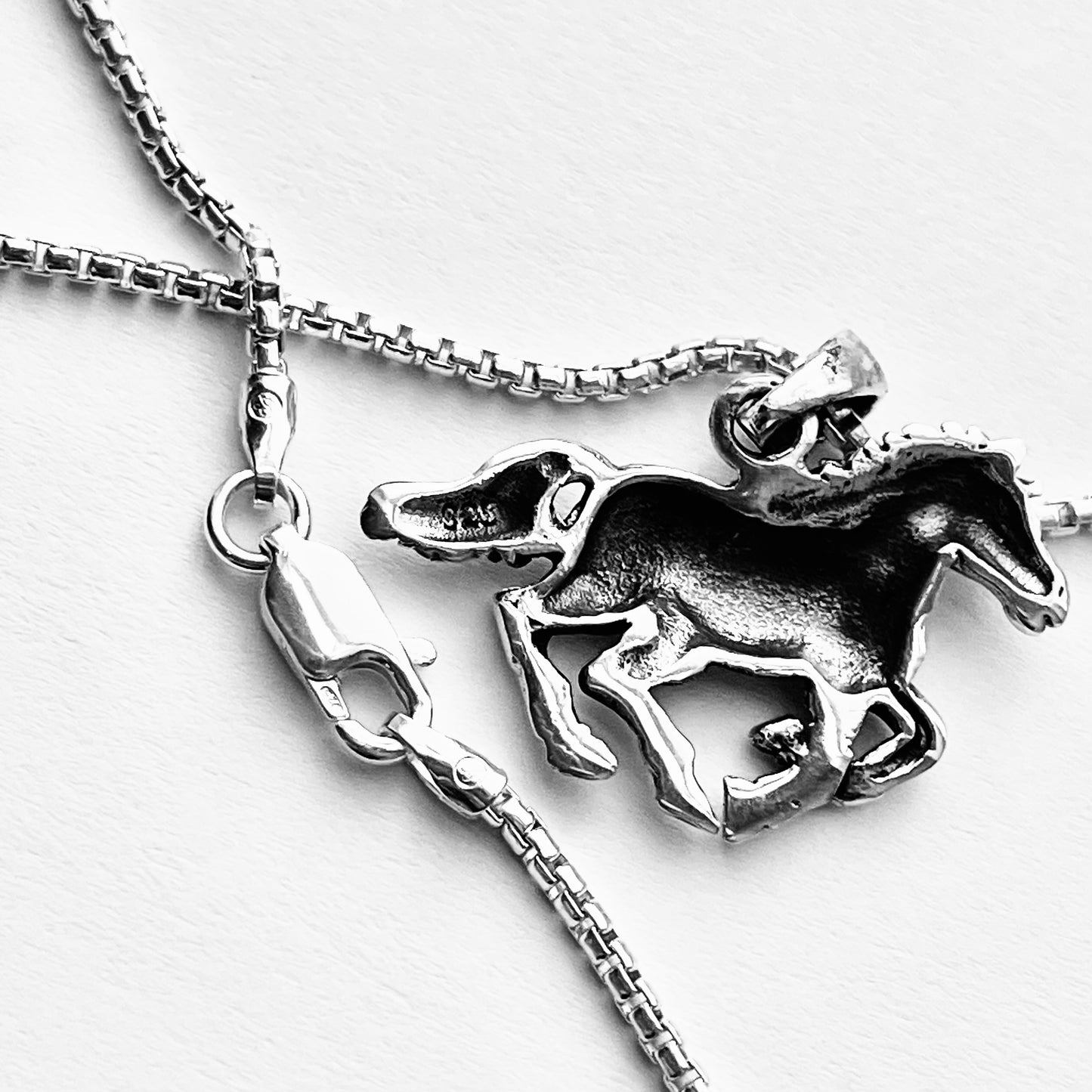 Sterling Silver Horse Necklace, Animal Chain, Mustang Necklaces, Horseback Riding