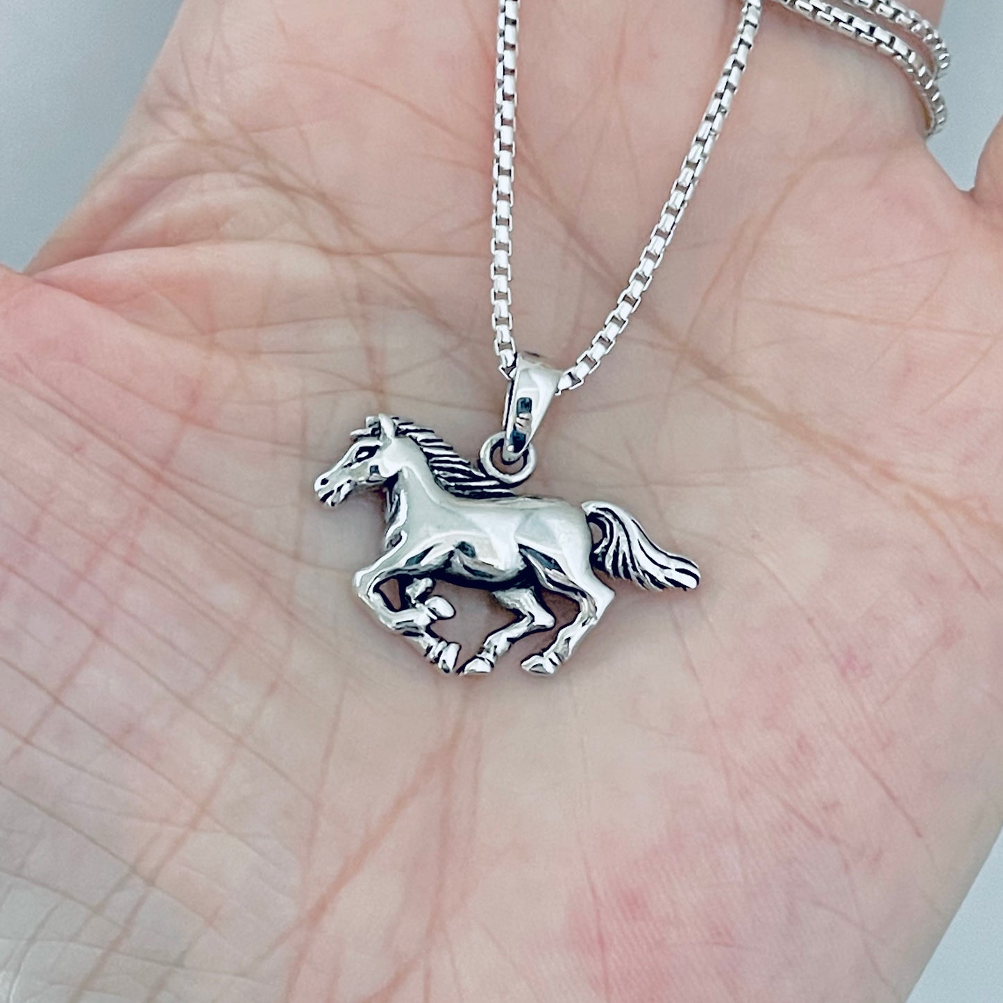 Sterling Silver Horse Necklace, Animal Chain, Mustang Necklaces, Horseback Riding