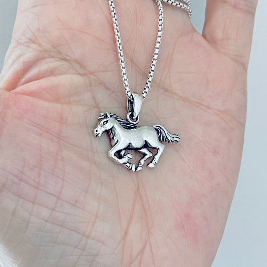 Sterling Silver Horse Necklace, Animal Chain, Mustang Necklaces, Horseback Riding