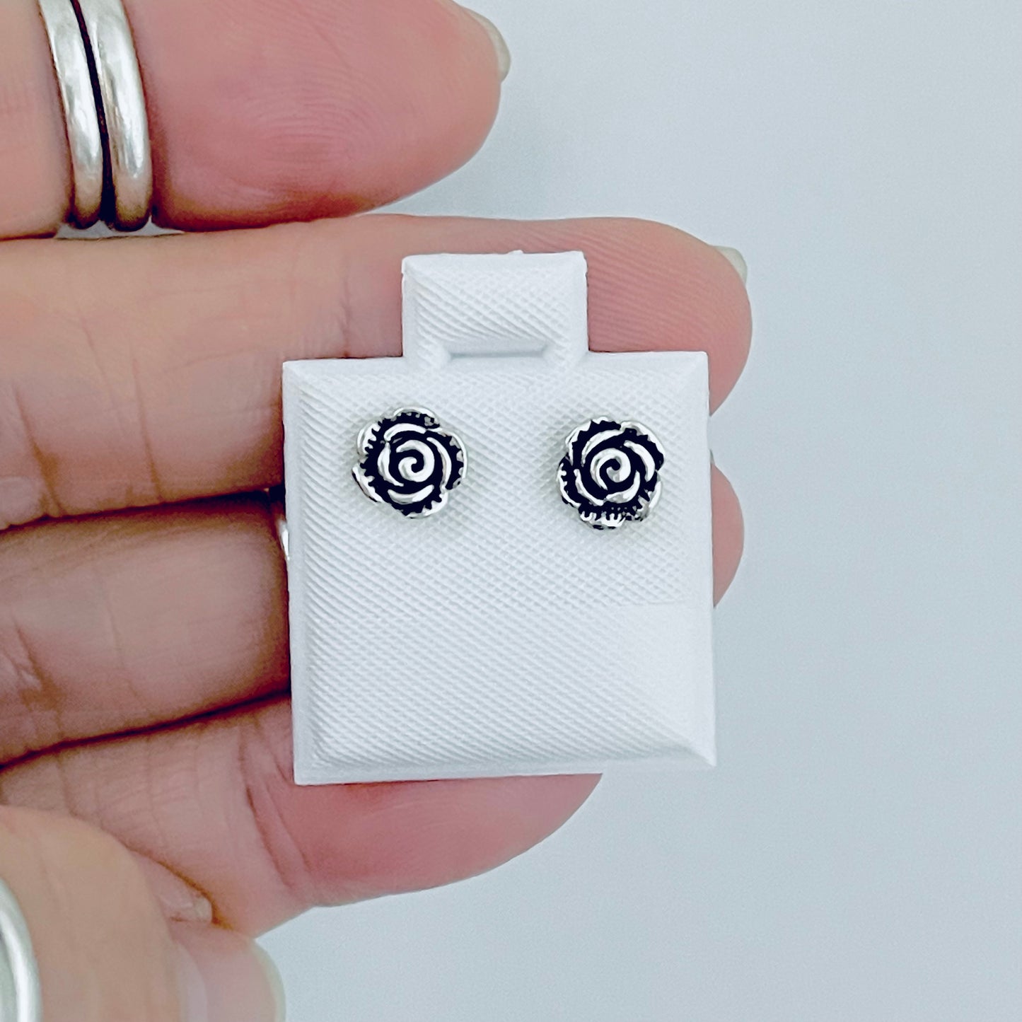 Sterling Silver Rose Stud Earrings, Flower Earring, Love Roses, Floral Jewelry