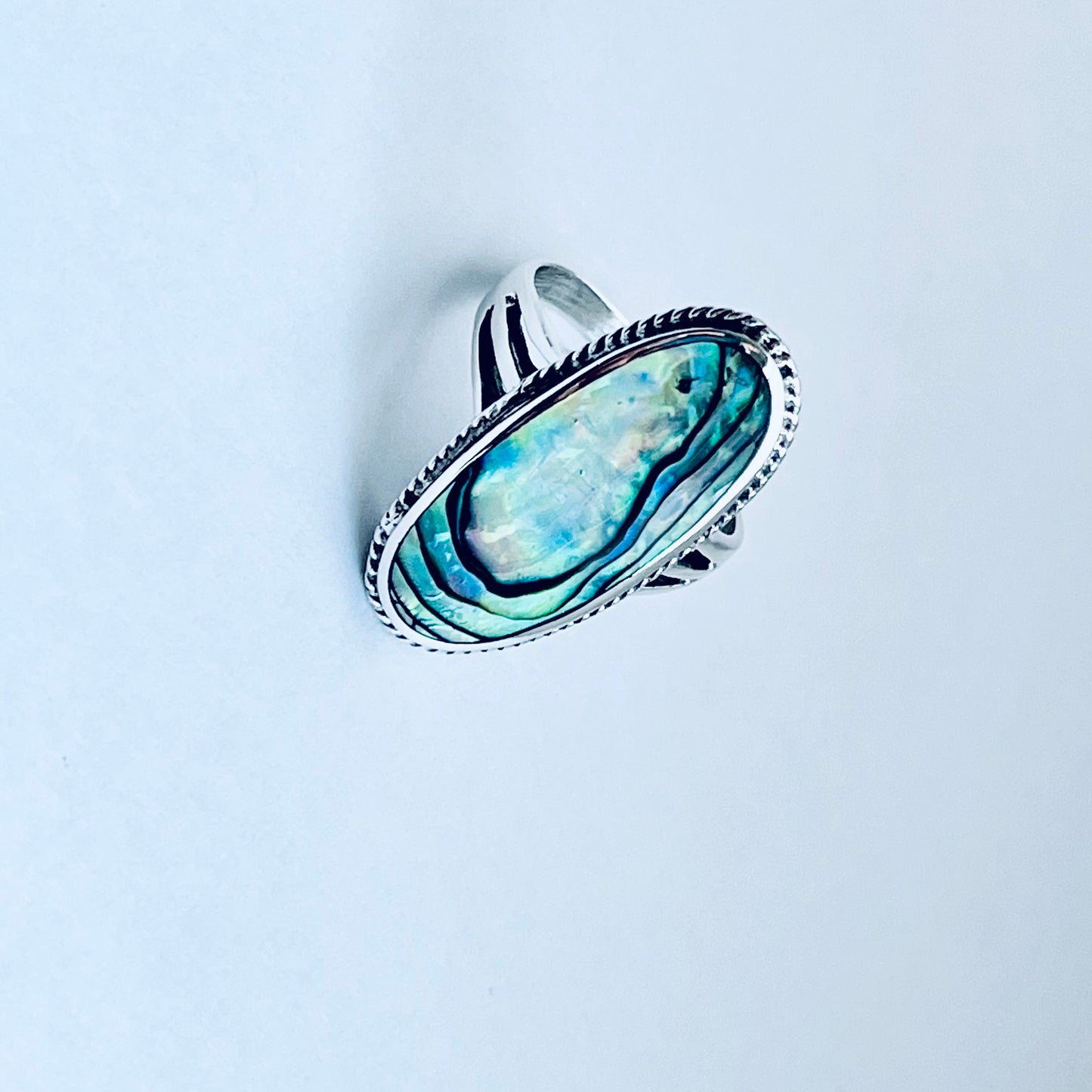 925 Sterling Silver Abalone Shell Ring | Long Oval Statement Ocean Jewelry