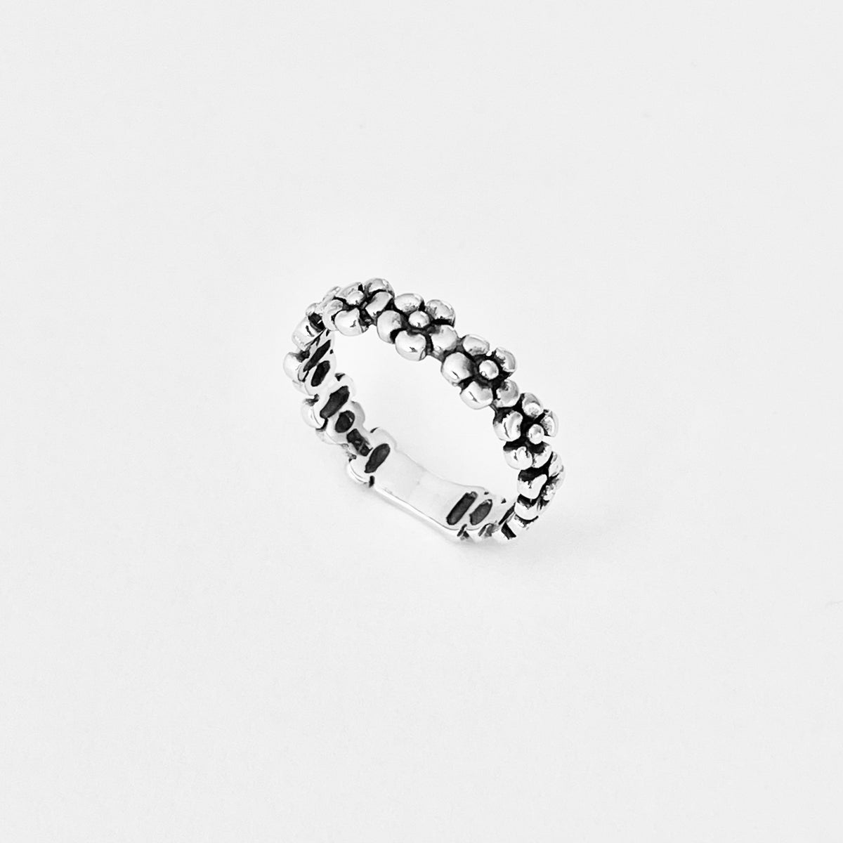 925 Sterling Silver Forget Me Not Flower Ring | Floral Stackable Wedding Silver Band