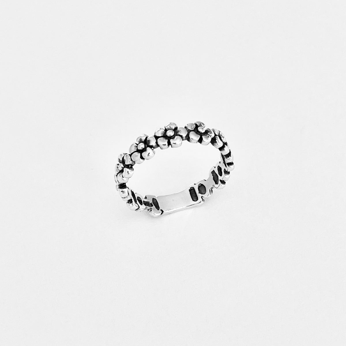 925 Sterling Silver Forget Me Not Flower Ring | Floral Stackable Wedding Silver Band