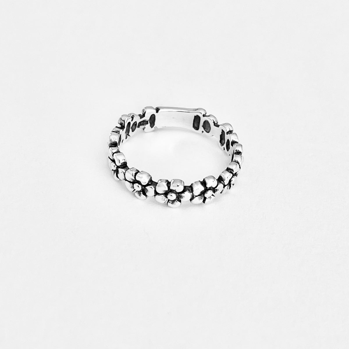 925 Sterling Silver Forget Me Not Flower Ring | Floral Stackable Wedding Silver Band