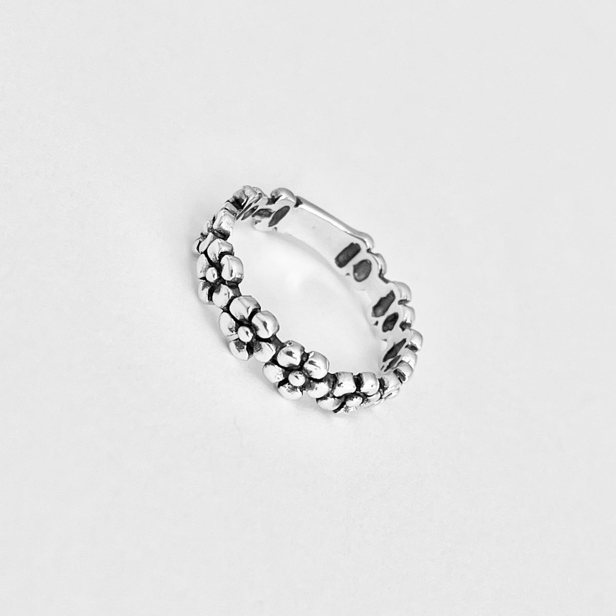 925 Sterling Silver Forget Me Not Flower Ring | Floral Stackable Wedding Silver Band