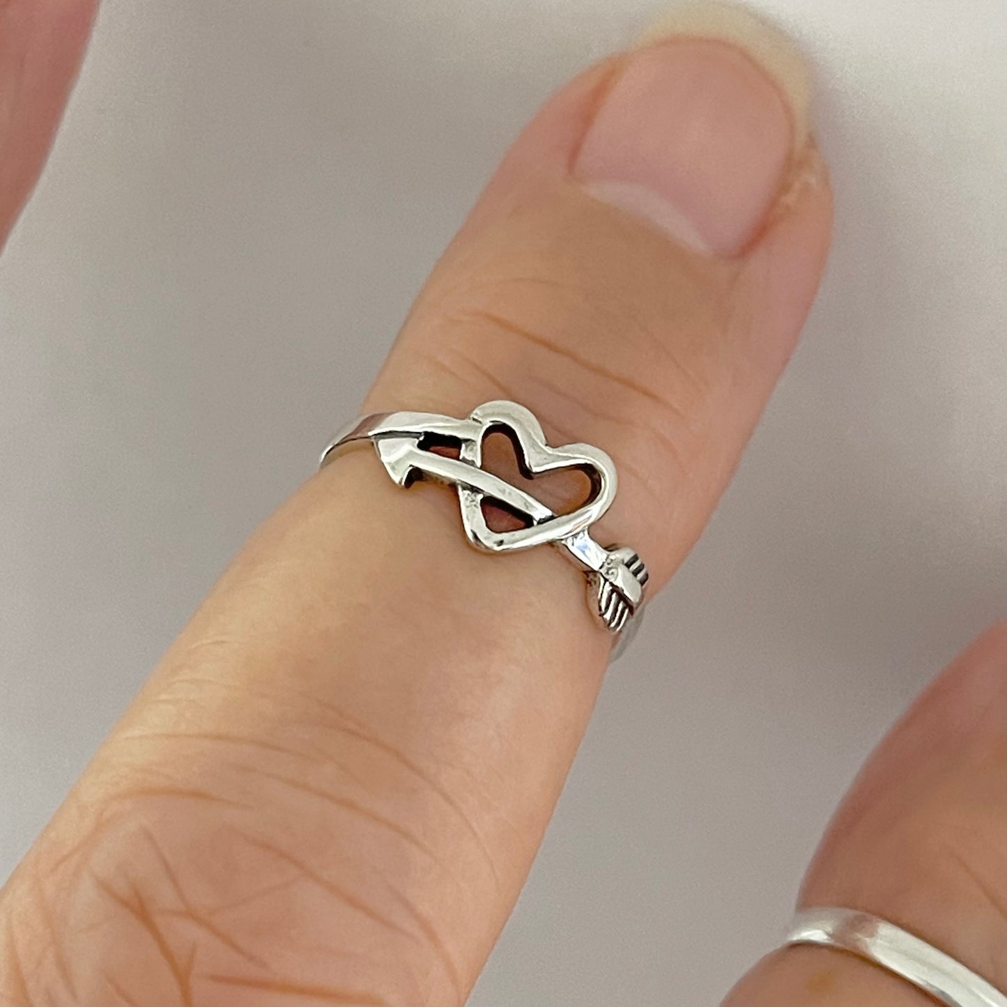 Sterling Silver Heart and Arrow Toe Ring, Heart Silver Rings