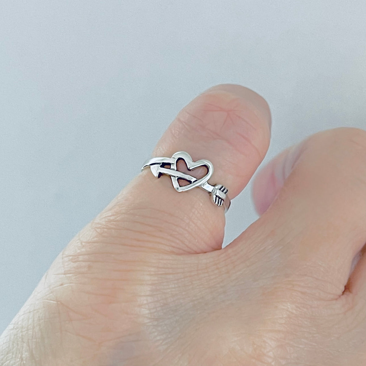 925 Sterling Silver Arrow Through Heart Toe Ring | Dainty Bow and Arrows Love Silver Rings