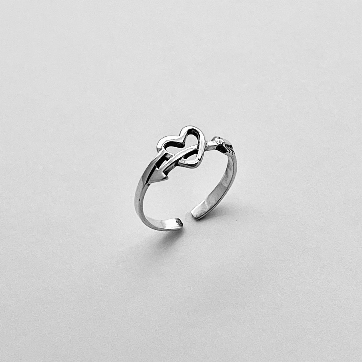 Sterling Silver Heart and Arrow Toe Ring, Heart Silver Rings