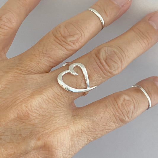 Sterling Silver High polish Open Big Heart Ring, Love Silver Ring