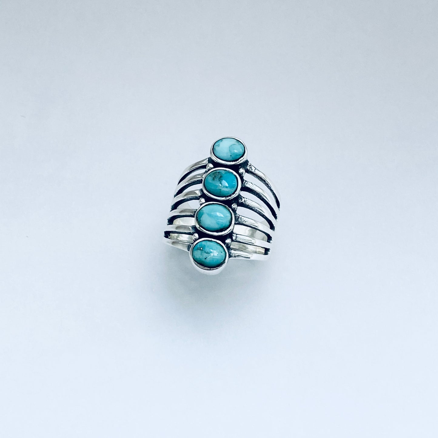 Sterling Silver Statement 4 Stone Genuine Turquoise Ring, Boho Ring, Silver Rings