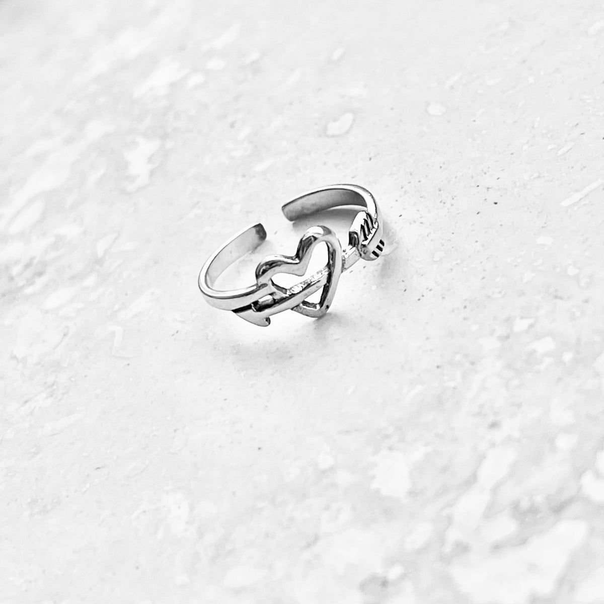 925 Sterling Silver Arrow Through Heart Toe Ring | Dainty Bow and Arrows Love Silver Rings
