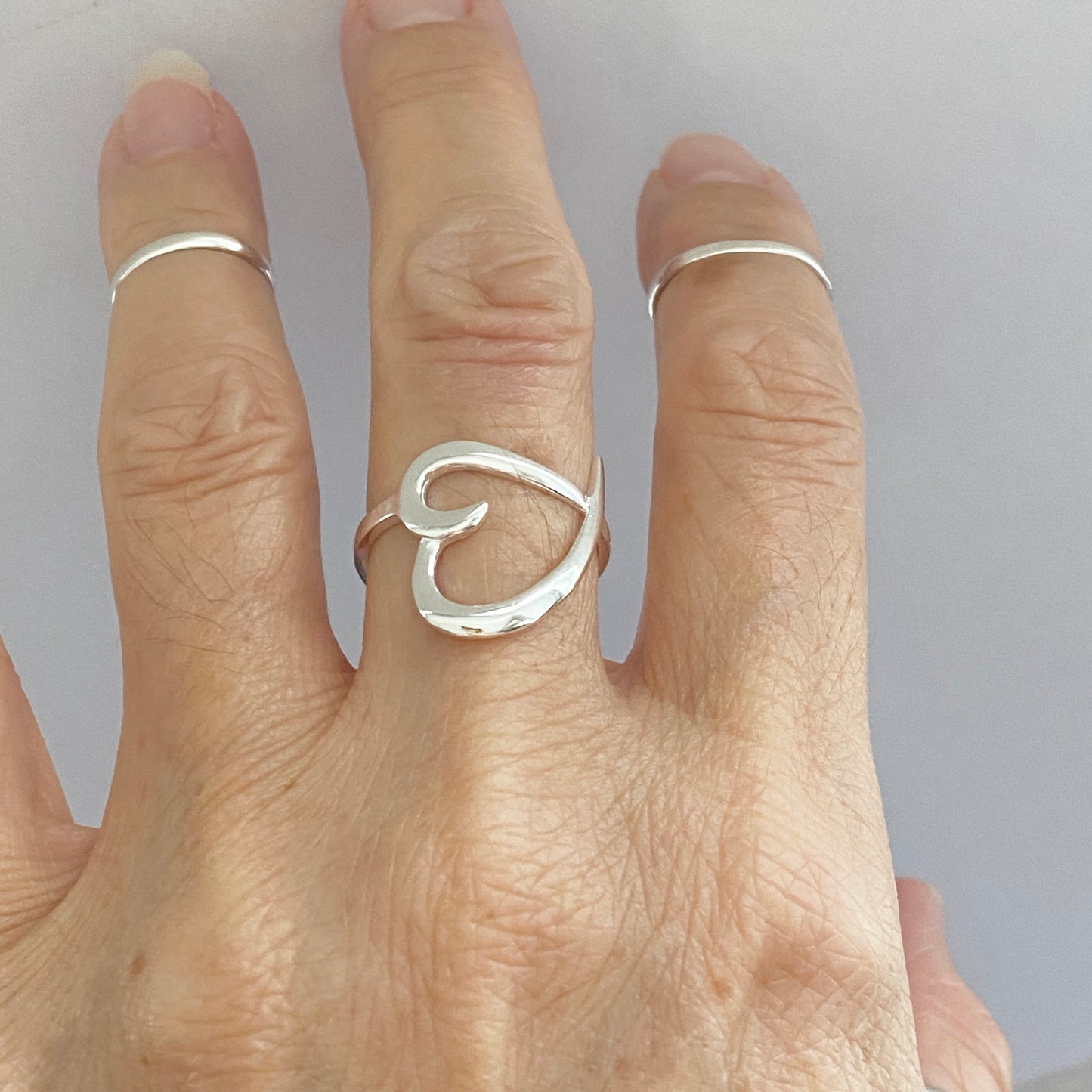 Sterling Silver High polish Open Big Heart Ring, Silver Rings, Love Hearts