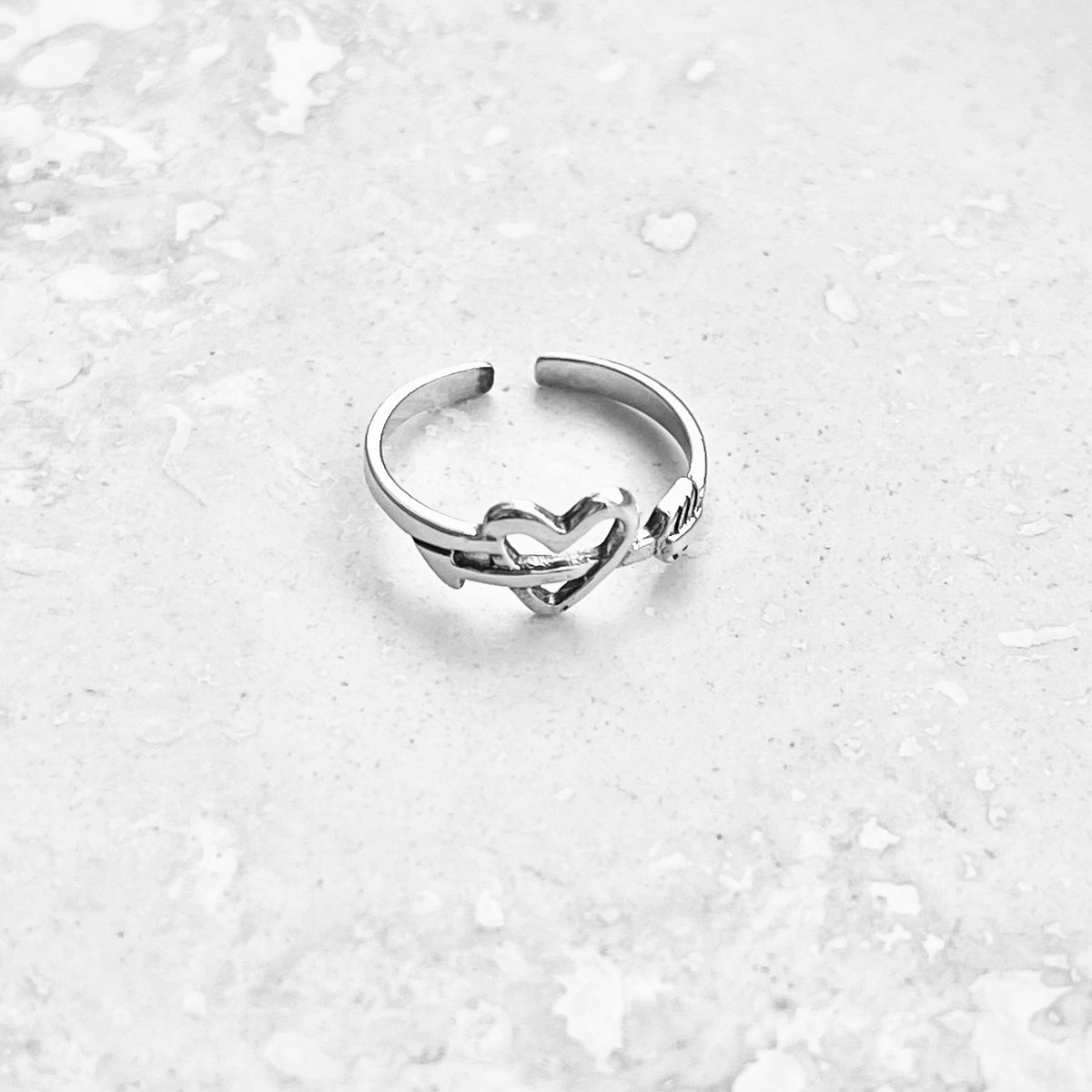 925 Sterling Silver Arrow Through Heart Toe Ring | Dainty Bow and Arrows Love Silver Rings