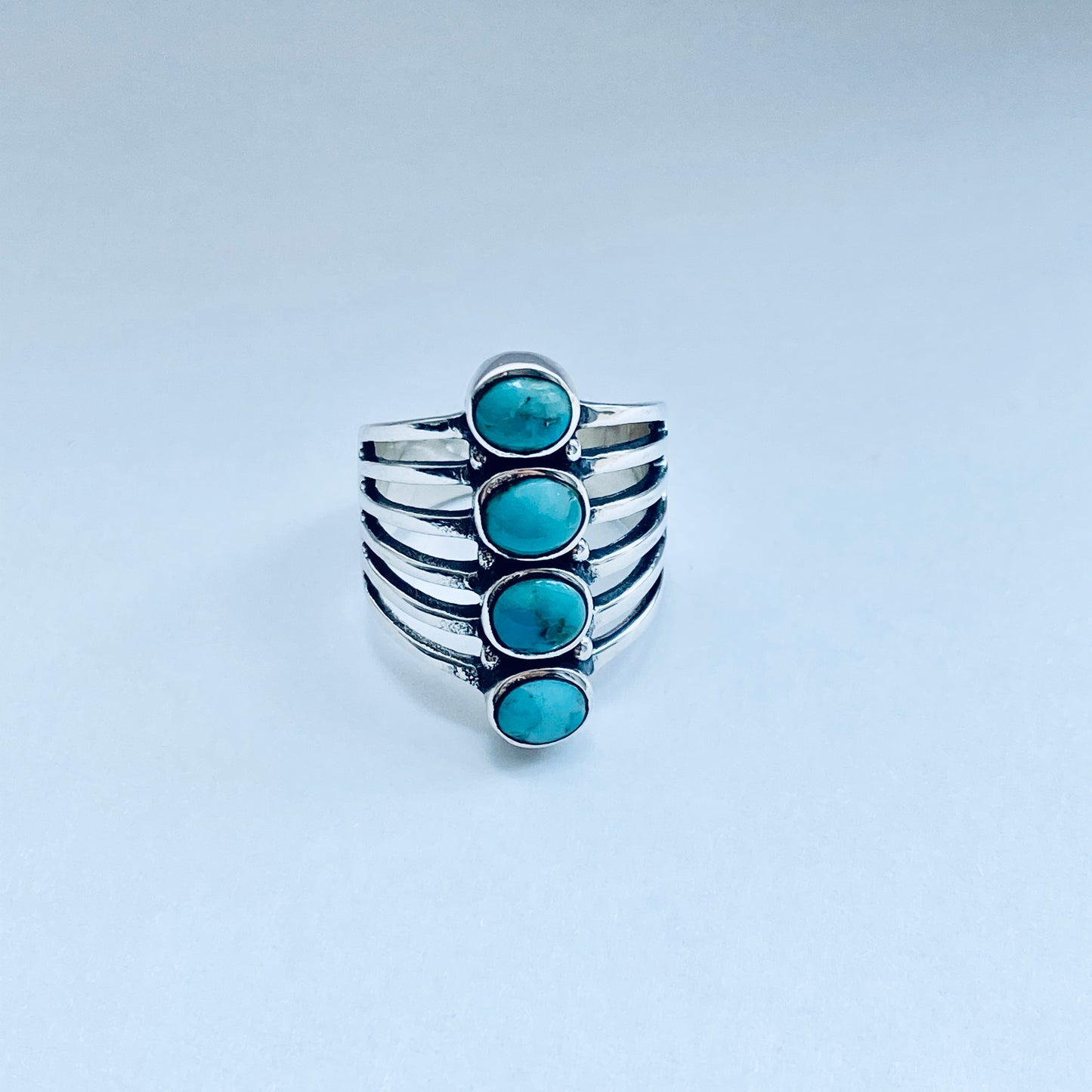 Sterling Silver Statement 4 Stone Genuine Turquoise Ring, Boho Ring, Silver Rings