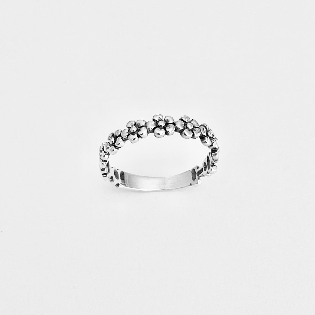 925 Sterling Silver Forget Me Not Flower Ring | Floral Stackable Wedding Silver Band