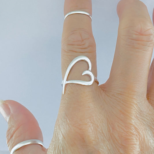 925 Sterling Silver Statement Fancy Open Heart Ring | Promise Love Silver Rings