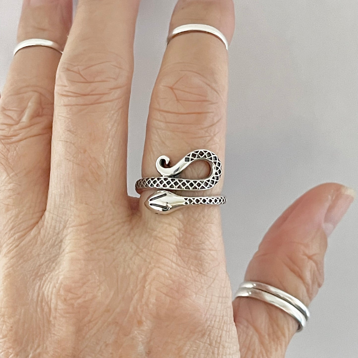 Sterling Silver Snake Ring, Reptile Silver Rings, Animal Ring