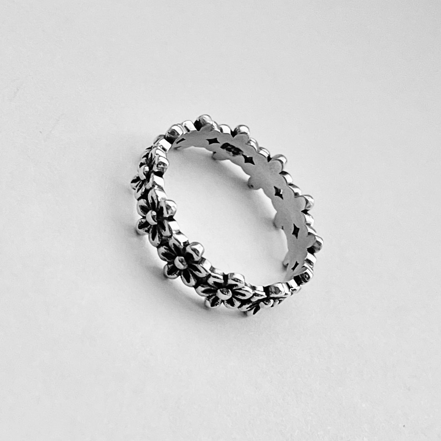 Sterling Silver Eternity Flower Band Ring, Wedding Bands, Floral Silver Rings