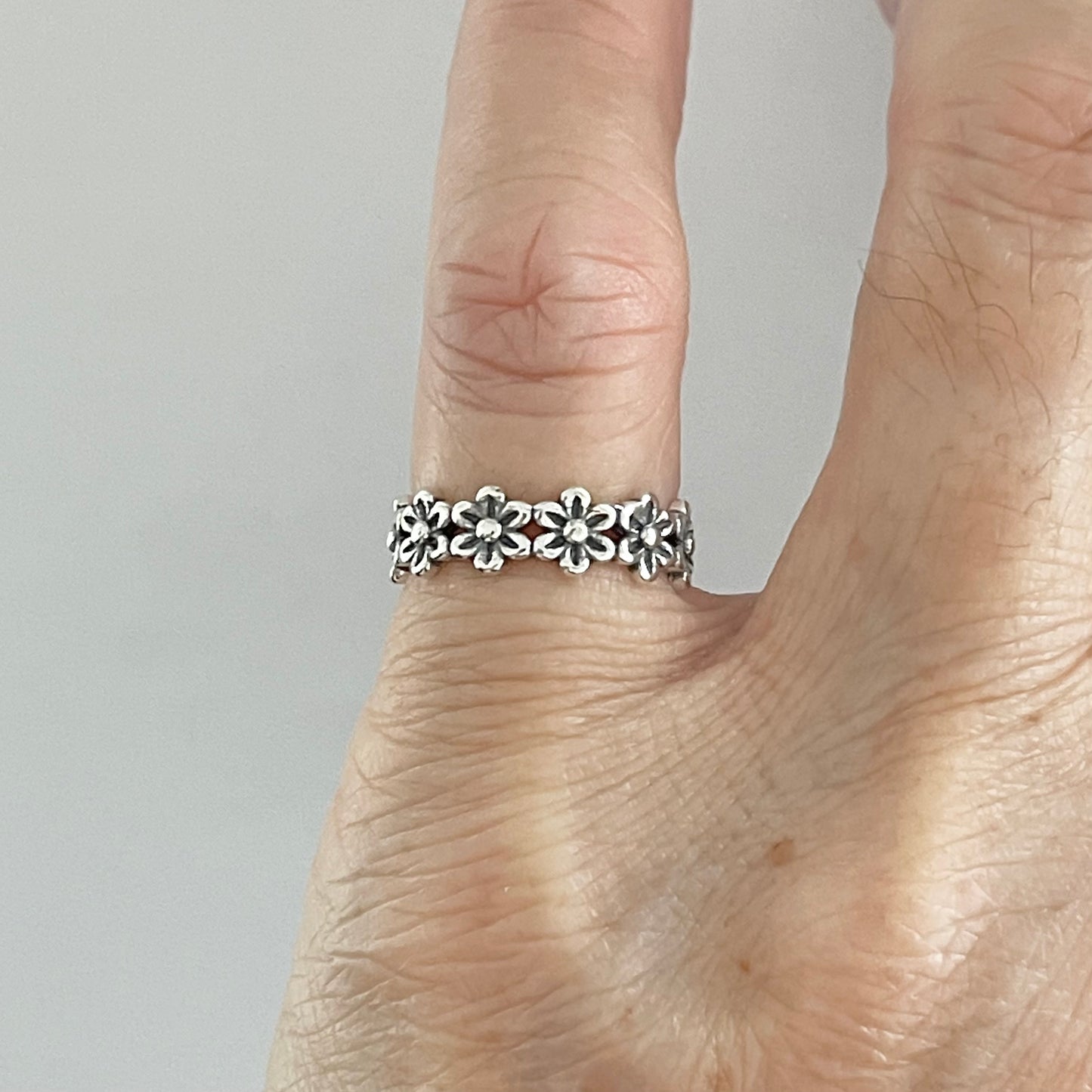 Sterling Silver Eternity Flower Band Ring, Wedding Bands, Floral Silver Rings