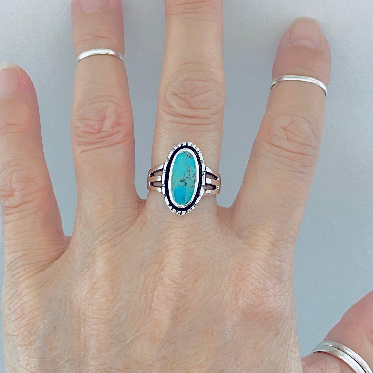 Sterling Silver Oval Genuine Turquoise Ring, Statement Boho Jewelry