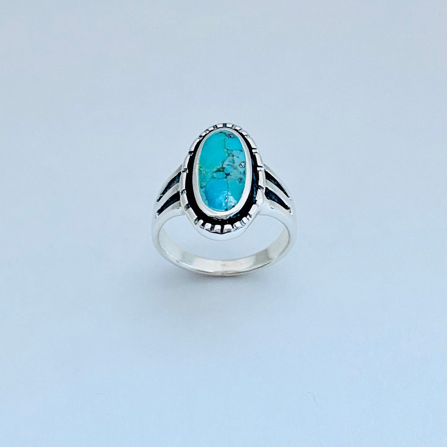 Sterling Silver Oval Genuine Turquoise Ring, Statement Boho Jewelry
