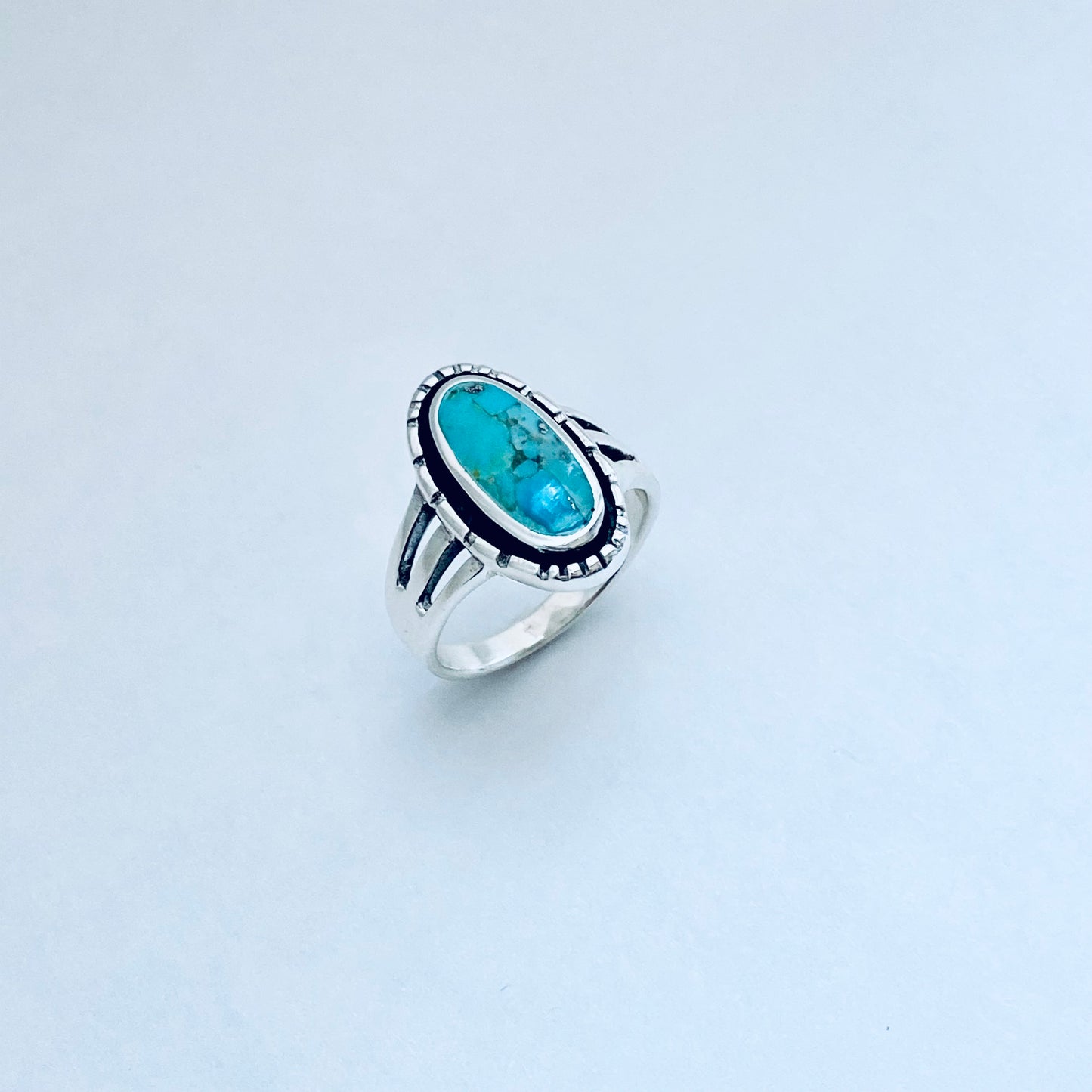 Sterling Silver Oval Genuine Turquoise Ring, Statement Boho Jewelry