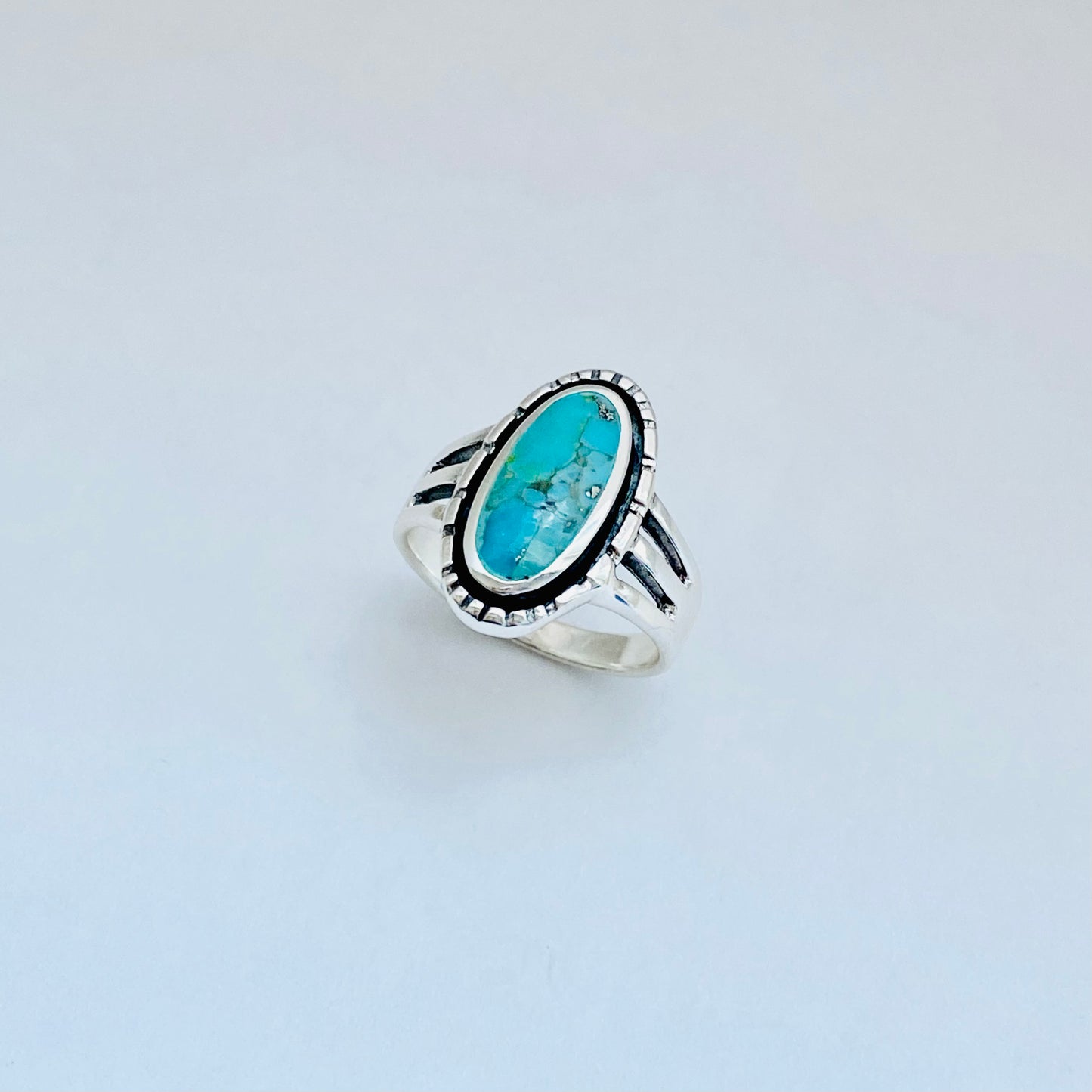 Sterling Silver Oval Genuine Turquoise Ring, Statement Boho Jewelry