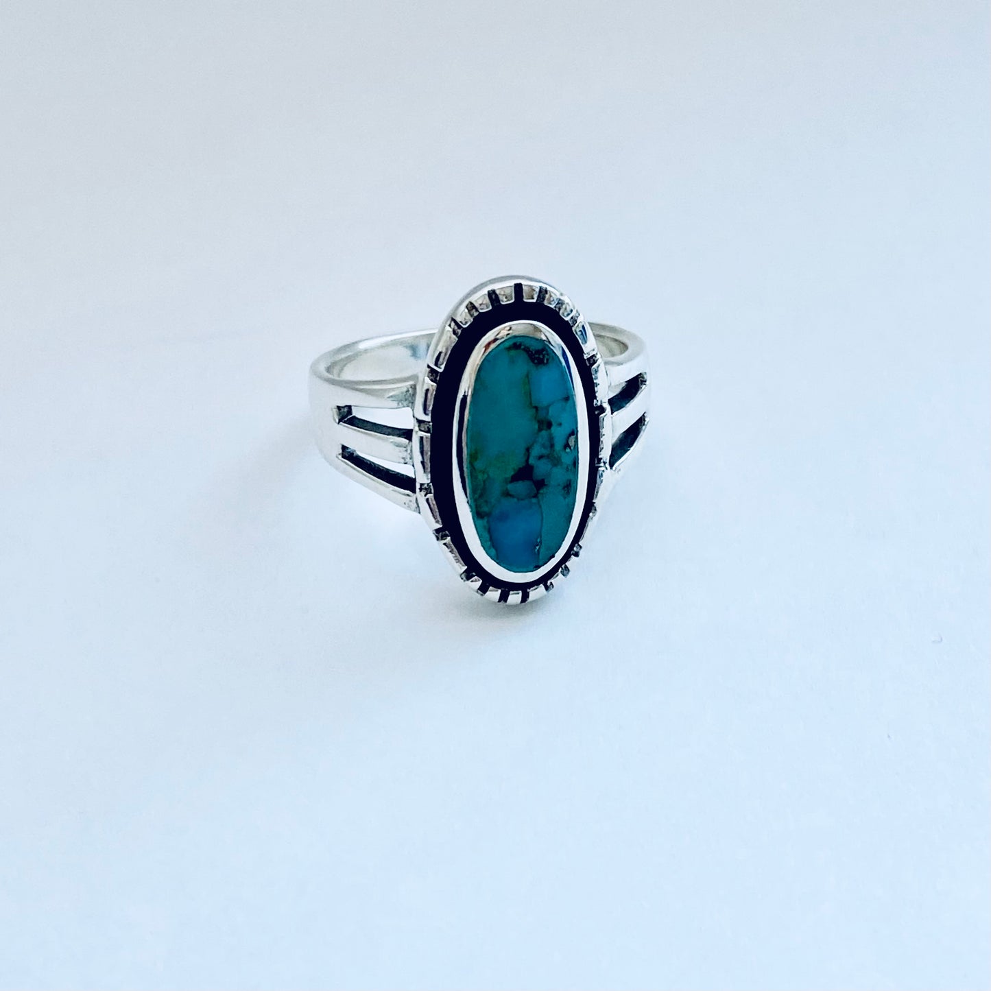 Sterling Silver Oval Genuine Turquoise Ring, Statement Boho Jewelry