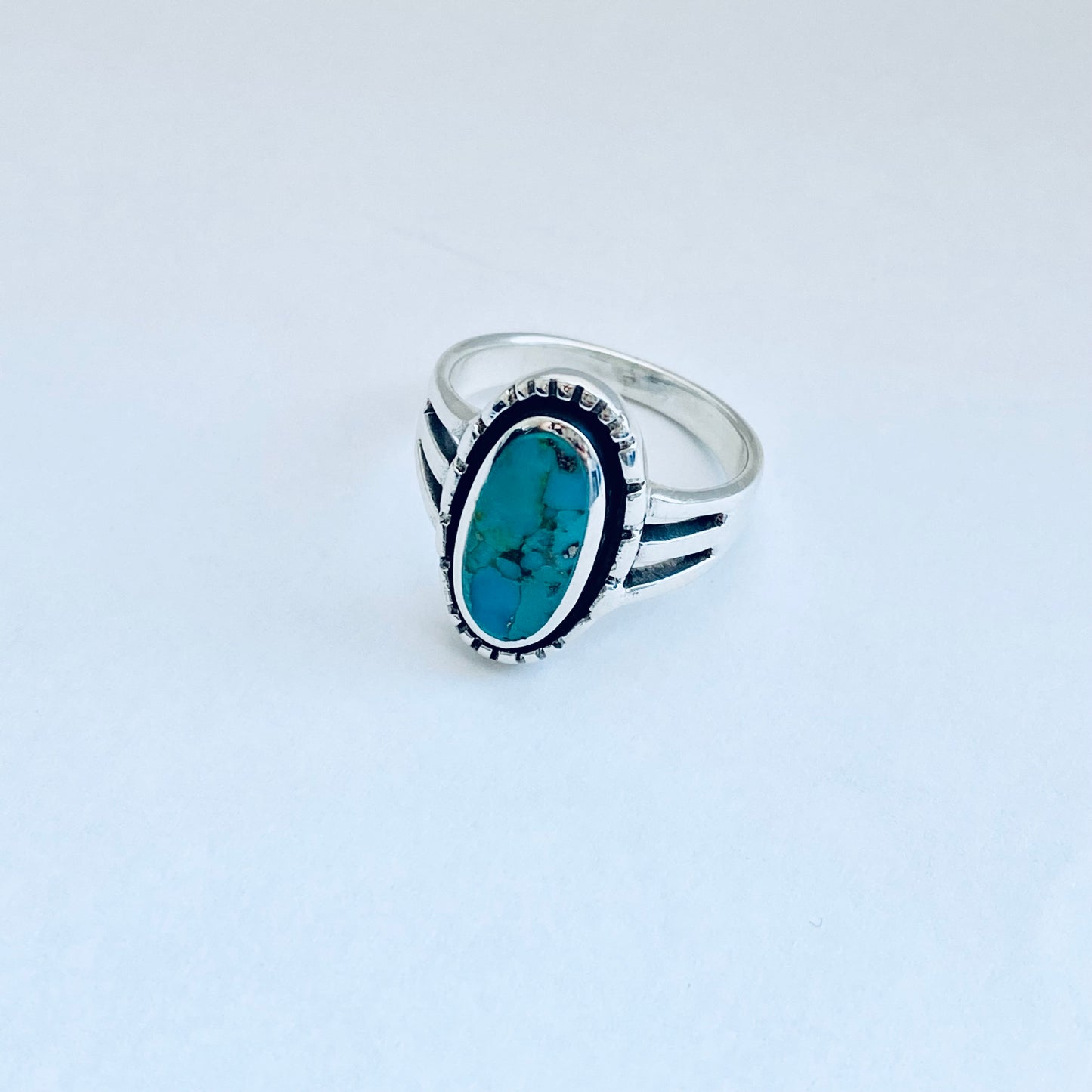 Sterling Silver Oval Genuine Turquoise Ring, Statement Boho Jewelry