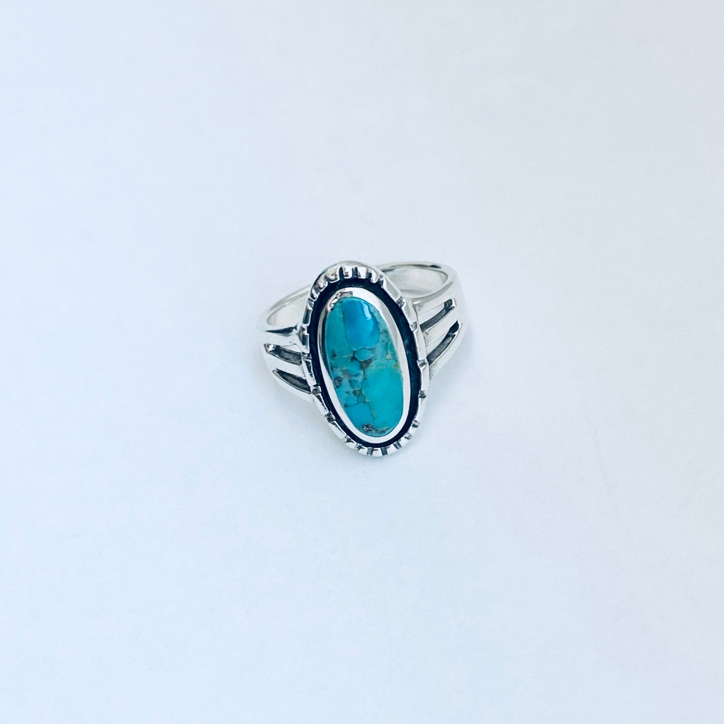 Sterling Silver Oval Genuine Turquoise Ring, Statement Boho Jewelry