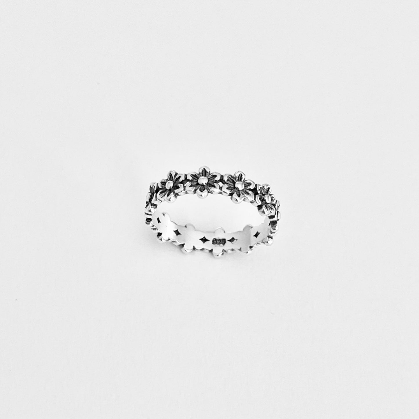 925 Sterling Silver Eternity Flower Band – Floral Wedding Ring, Stackable Silver Rings for Women